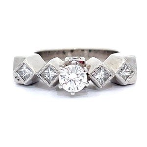 0.80 Carat Natural Diamond Five-Stone Euro Shank Ring in Heavy 14k White Gold $4,200 Retail