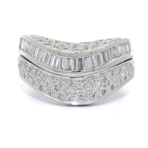 1.00 Carat Natural Diamond Baguette & Round Channel Pave Double Wave Ring in 14k White Gold $4,250 Retail VIDEO