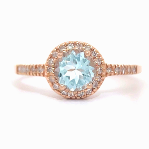 0.95 Carat Aquamarine & Diamond Halo Ring in 14k Rose Gold $1,280 Retail