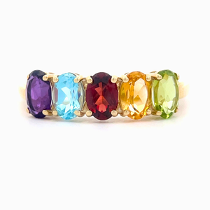 NEW 2 Carat Multi-Gemstone Garnet, Citrine, Peridot, Blue Topaz &amp Amethyst Ring in Yellow Gold $1,550 Retail