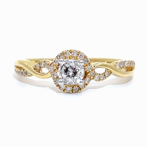 0.25 Carat Diamond Round Halo Entwined Pave Ring in Yellow Gold