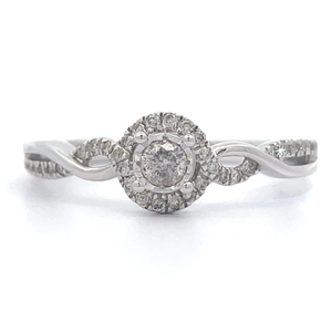 0.25 Carat Diamond Round Halo Entwined Vine Twist Ring in White Gold