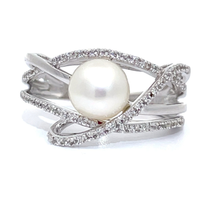 White Cultured Pearl & Diamond Multi-Arc Ring