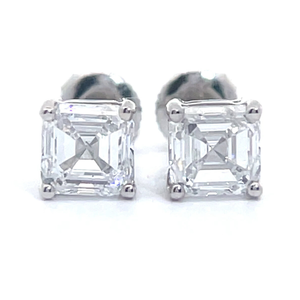 1 Carat Asscher Diamond Solitaire Stud Earrings in 14k White Gold $1,895 Retail