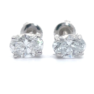 1 Carat Diamond Oval Cut Solitaire Stud Earrings in 14k White Gold $1,895 Retail