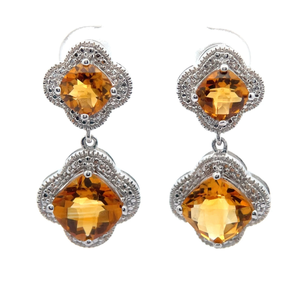 Diamond & Citrine Double Sunflower Dangle Earrings