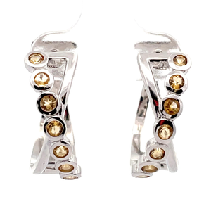 Citrine Bezel Crossover X Hoop Earrings