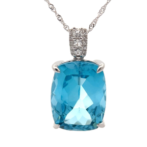 25 Carat Blue Topaz & Pave Diamond Drop Pendant Necklace