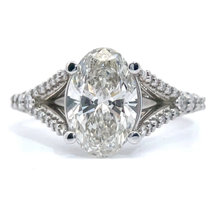 2.57 Carat Oval Diamond Pave Trellis Split Shank Ring in 14k White Gold w Report $7,750 Retail