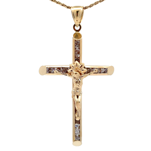 Extra Large CZ Crucifix Pendant in 14k Yellow Gold