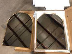 PexFix 30 in. W x 40 in. H Arched Mirror for Bathroom Entryway Wall Decor Metal Frame Wall Mounted Mirror in Gold 2-Pieces  Customer Returns See Pictures