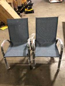 Lot of 2 StyleWell Mix and Match Stackable Brown Steel Sling Outdoor Patio Dining Chair in Denim  Customer Returns See Pictures