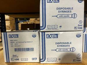 lot 143 image: Exel 5 mL disposable syringe with 22G x 1in needle