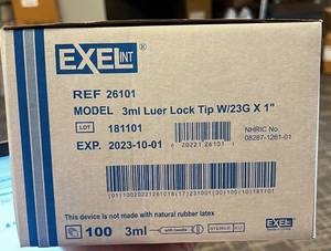 lot 148 image: 3mL Luer Lock tip with 23G x 1in