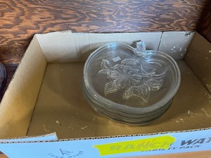 Glass, purple dish, apple plates