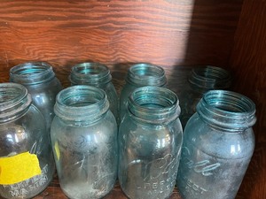 Lot of blue mason jars