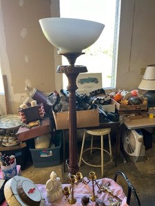 Hub cap, candle holders, pipe, budda, cheese box, misc
