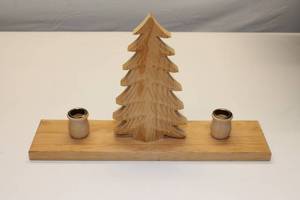 lot 43 image: Vintage Wooden Carved Christmas Tree Candle Holder