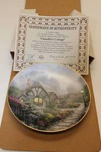 lot 58 image: Authenticated Numbered Plate Thomas Kinkade Chandlers Cottage Garden Cottages of England series in Original Box