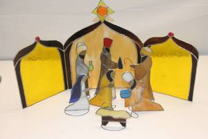 lot 134 image: Stained Glass Nativity Scene