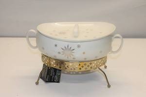 lot 141 image: MCM Atomic Sunburst 2-piece Casserole