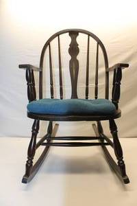 lot 143 image: Vintage Wood Rocker with Cushion