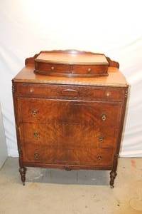 lot 196 image: Vintage Wood Highboy Dresser Chest and Drawers With Jewelry Drawer Top