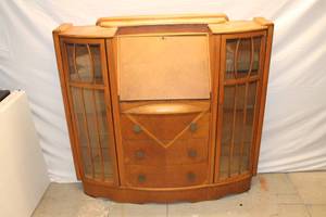 lot 197 image: 1940s Drop Front Secretary Desk, Side by Side Bookcase