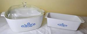 lot 40 image: Vintage Corning Ware Blue Cornflower 9 Bread Loaf Pan and 4 Qt Casserole with Lid