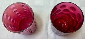 lot 69 image: Vintage Fenton Coin Dot Cranberry Tumblers and Fenton Sugar Shaker