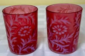 lot 71 image: Fenton Cranberry Satin Daisy & Fern Tumblers -3.75 H