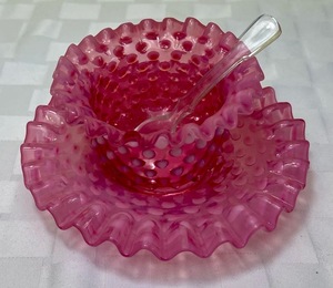 lot 90 image: Fenton Cranberry Opalescent Mayonnaise Bowl and Underplate