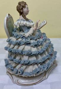 lot 101 image: Vintage MZ Irish Dresden Lace Porcelain Figurine Reading a Book 6.5 H