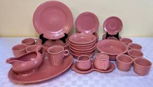 lot 9 image: Fiesta Rose Place Setting -Fiestaware Homer Laughlin China Co. 39 Total Pieces