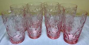 lot 56 image: Vintage Set of 8 Water GlassesIced Tea Glasses El Rancho Pink by Bryce Flat