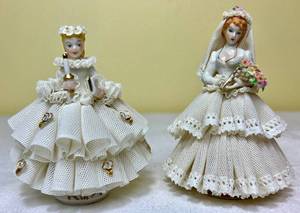 lot 110 image: Vintage MZ Irish Dresden The Bride Lace Porcelain Figurine and Communion Girl Lace Porcelain White Dream Collection