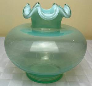 lot 170 image: Fenton Aqua Glass Ruffled Top Vase 6.75 H x 8 W