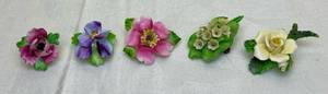 lot 185 image: Vintage Adderley  Floral Brooch Bouquet Pins, Bone China, Made in England - 5 pieces