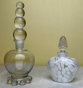 lot 197 image: Vintage Imperial Glass Candlewick Cologne Bottle 7 and Vintage White Art Glass Perfume Bottle with Stopper