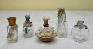 lot 202 image: Vintage Miniature Perfume Bottles - 10 pieces. Limoges France, Toogoods Limited London, Enameled Peacock, Wrapped Bottles and Floral Adorned Clear