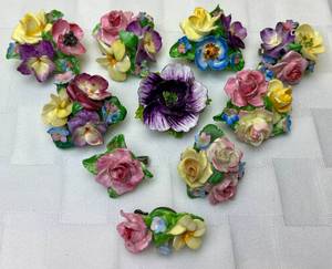 lot 187 image: Vintage Coalport Floral Brooches Bouquet Pins, Bone China, Made In England - 10 pieces