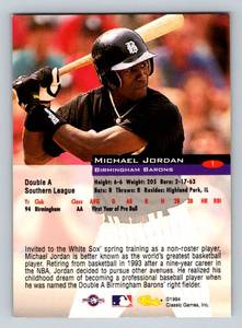 lot 74A image: Michael Jordan RC Baseball 1994 CLassic #1 Rookie Baseball Card