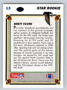 lot 82A image: Brett Favre Rookie Card 1991 Upper Deck #13 Rookie Football Card