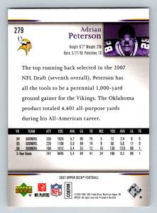 lot 106A image: Adrian Peterson RC 2007 Upper Deck Rookie Exclusives #279 Minnesota Vikings Football Card