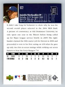 lot 114A image: Justin Verlander RC 2006 Upper Deck #922 Rookie Baseball Card