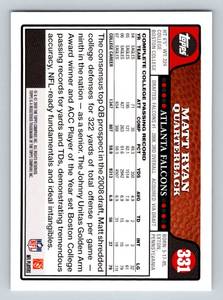 lot 9B image: Matt Ryan RC 2008 Topps #331 Rookie Football Card