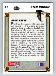 lot 26B image: Brett Favre RC 1991 Upper Deck Star Rookie #13 Football Card