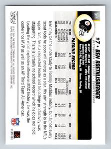 lot 9C image: Ben Roethlisberger RC 2004 Topps #311 Rookie Football Card