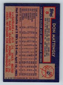 lot 16D image: Don Mattingly RC 1984 TOpps #8 Rookie Vintage Baseball Card