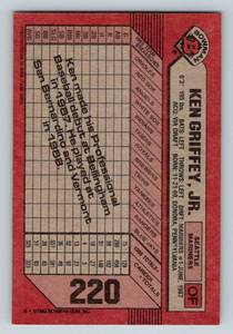 lot 6E image: Ken Griffey Jr. RC 1989 Bowman #220 Rookie Baseball Card